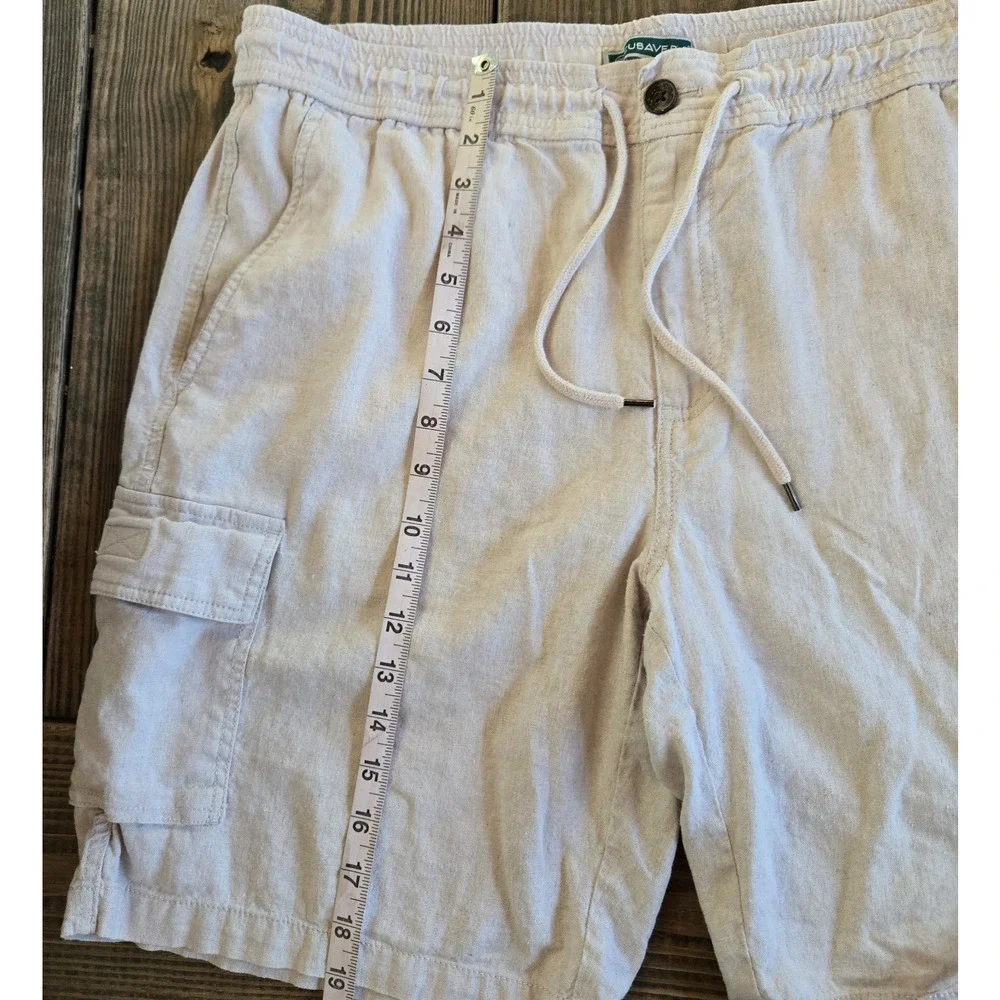 Cubavera Shorts Mens Large Beige Linen Elastic Waist Drawstring Casual Cargo‎